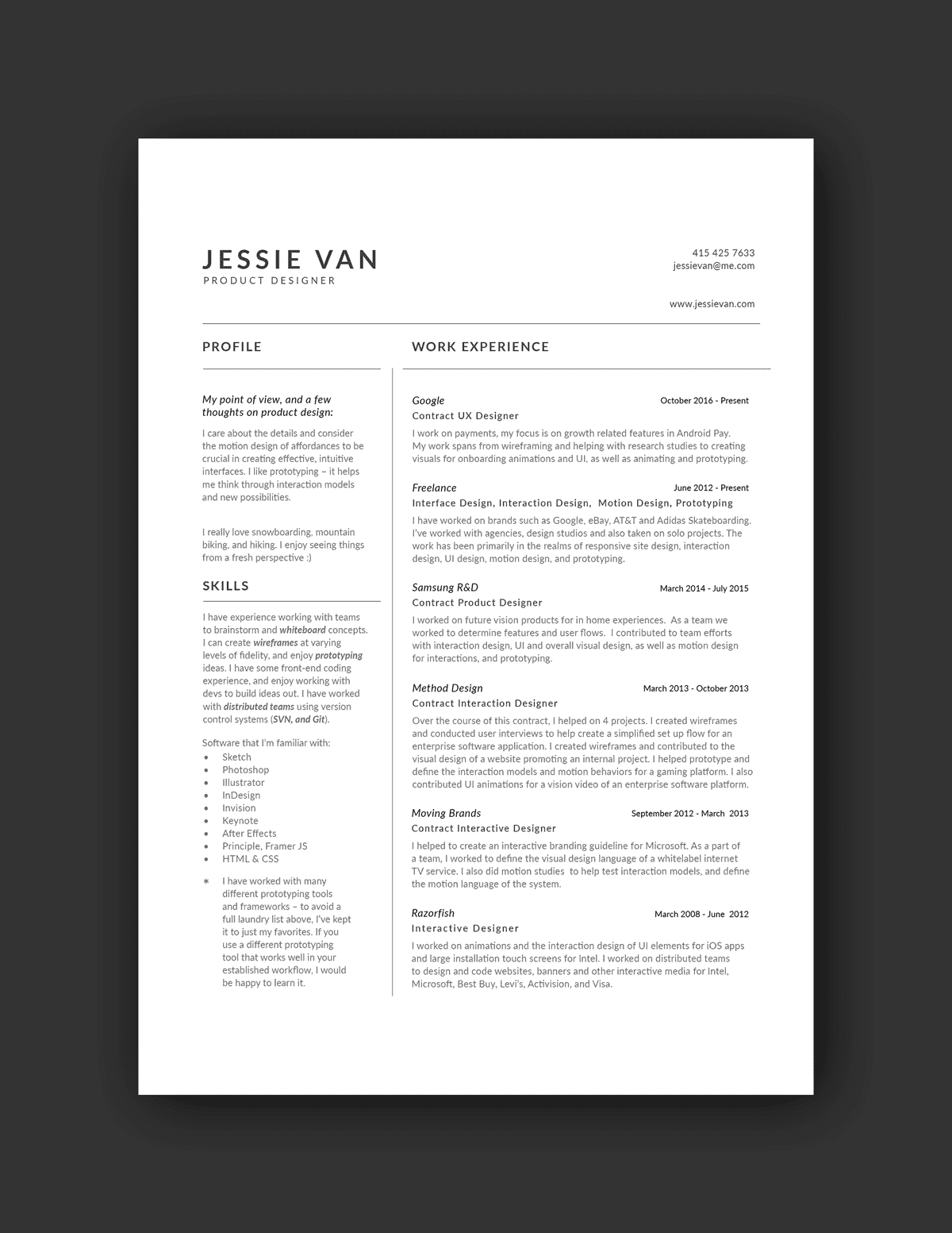 Jessie Van resume example