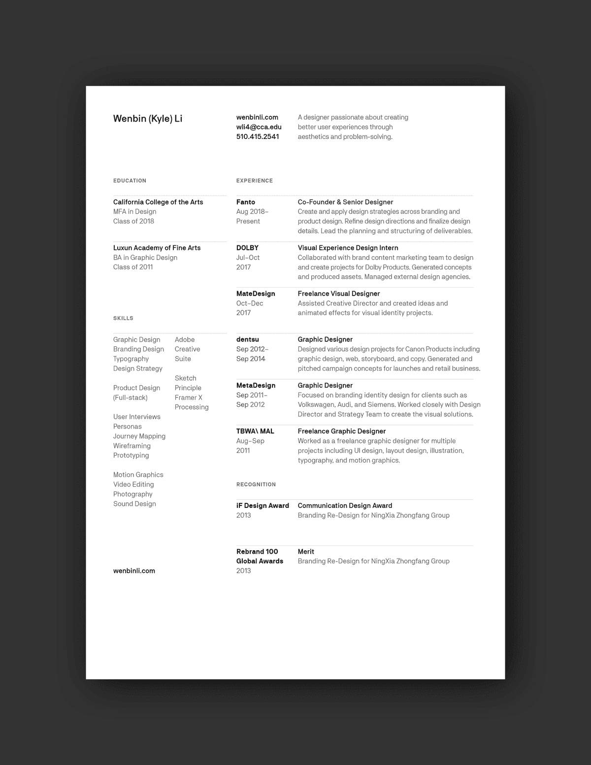 Wenbin (Kyle) Li resume example