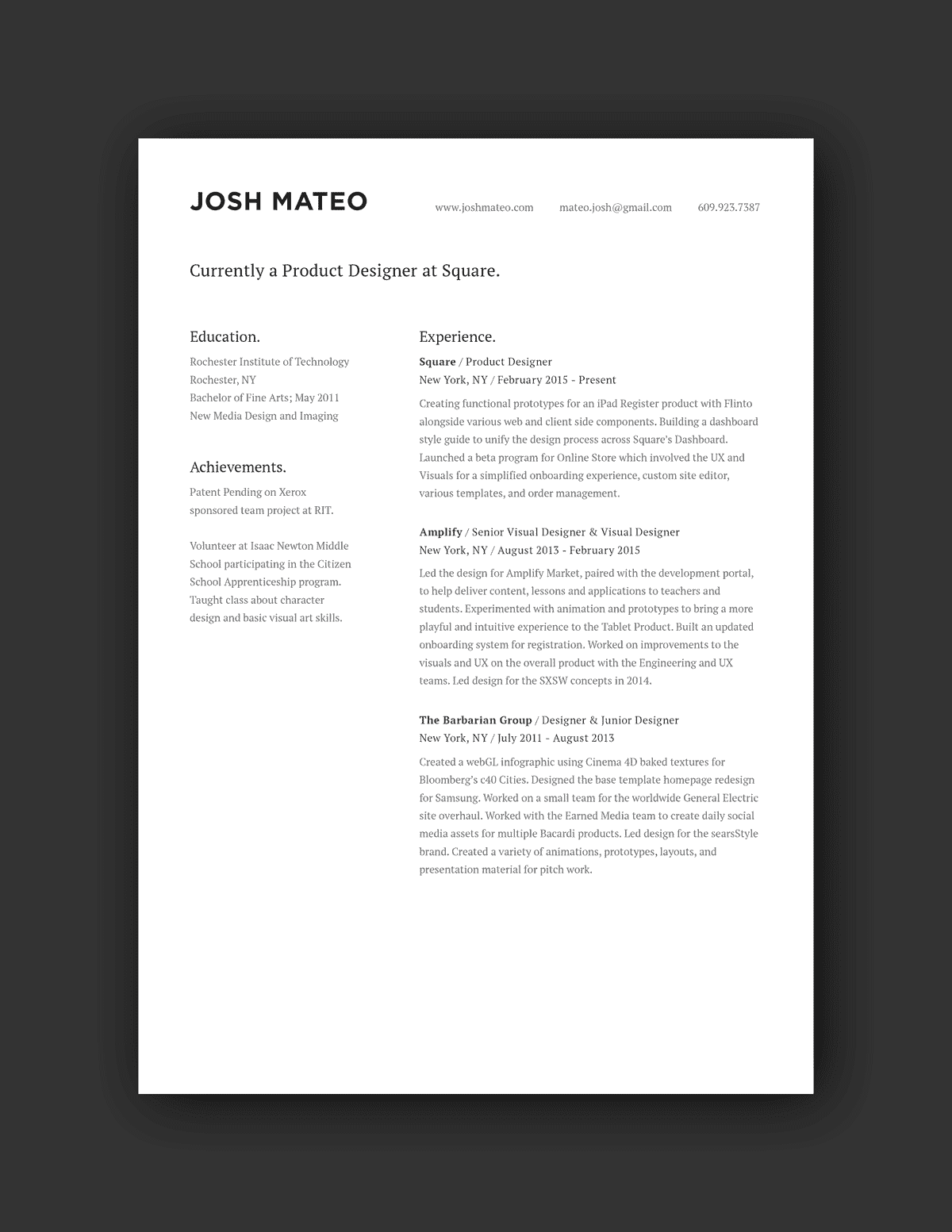 Josh Mateo resume example