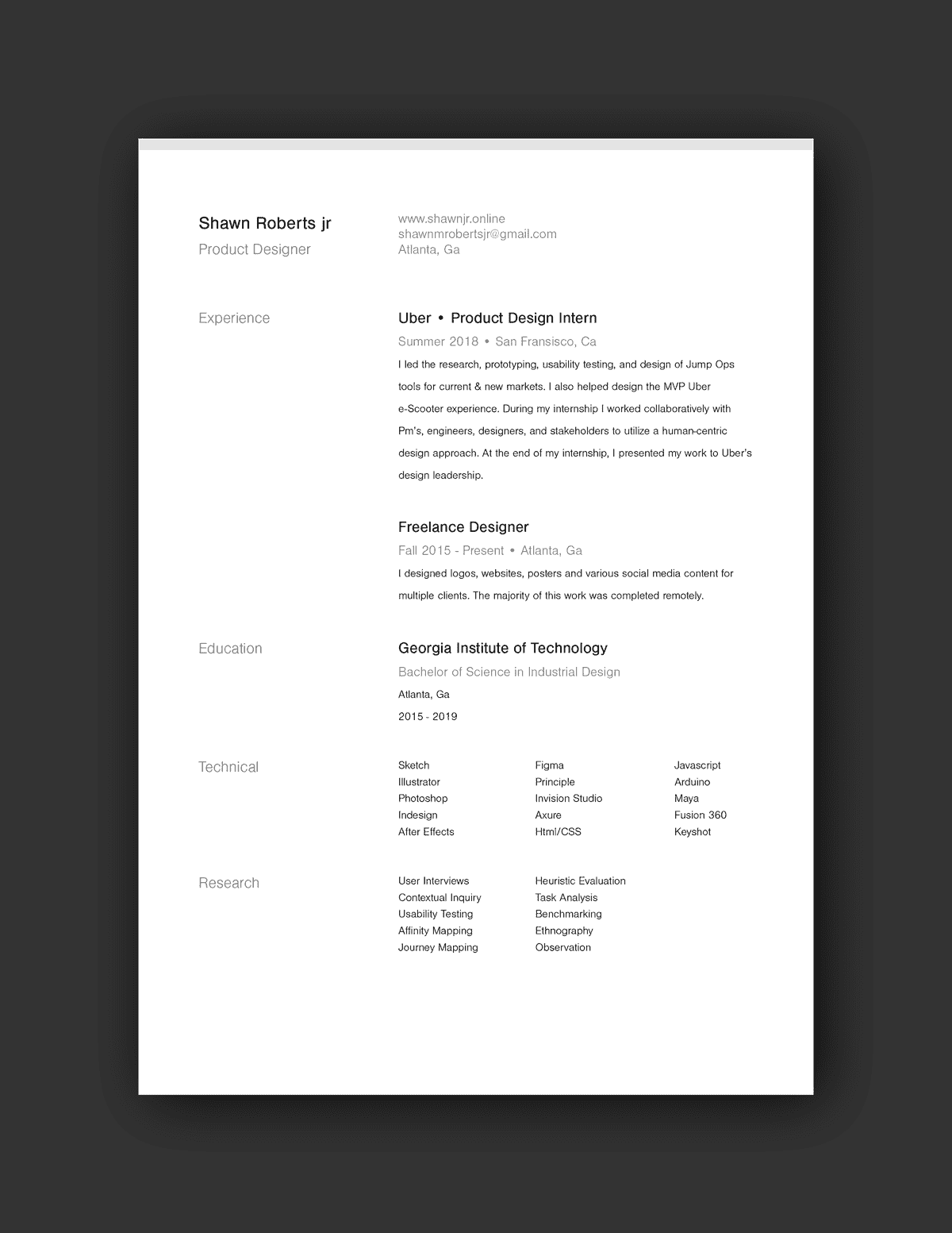 Shawn Roberts jr resume example