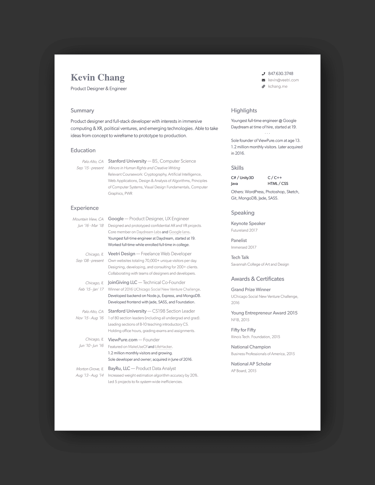Kevin Chang resume example
