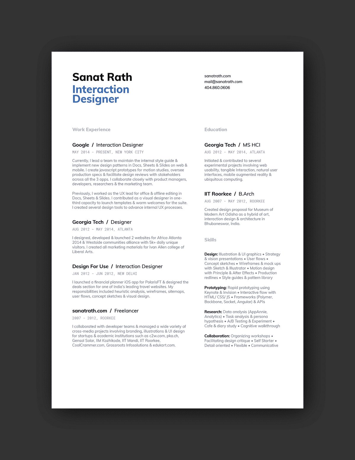 Sanat Rath resume example