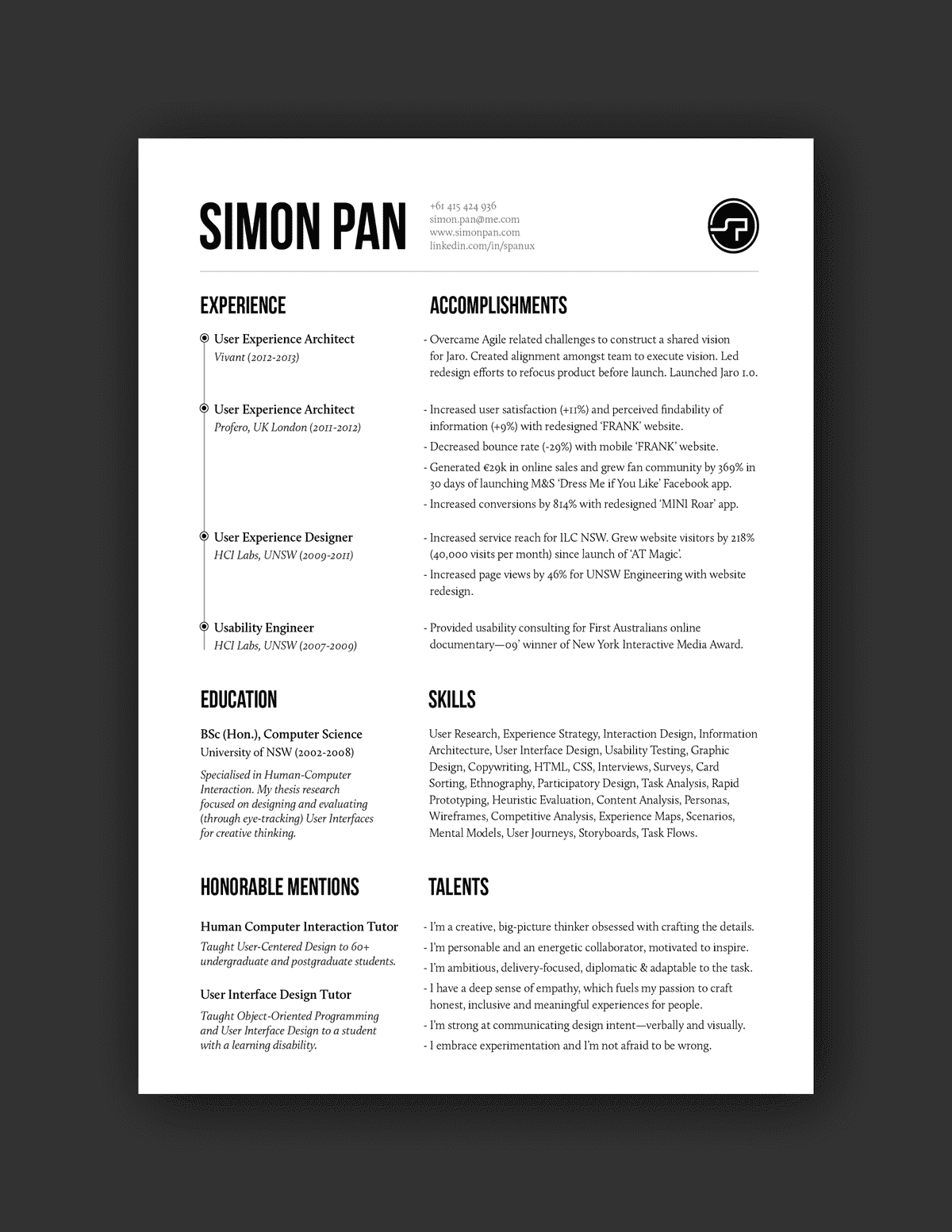 Simon Pan resume example