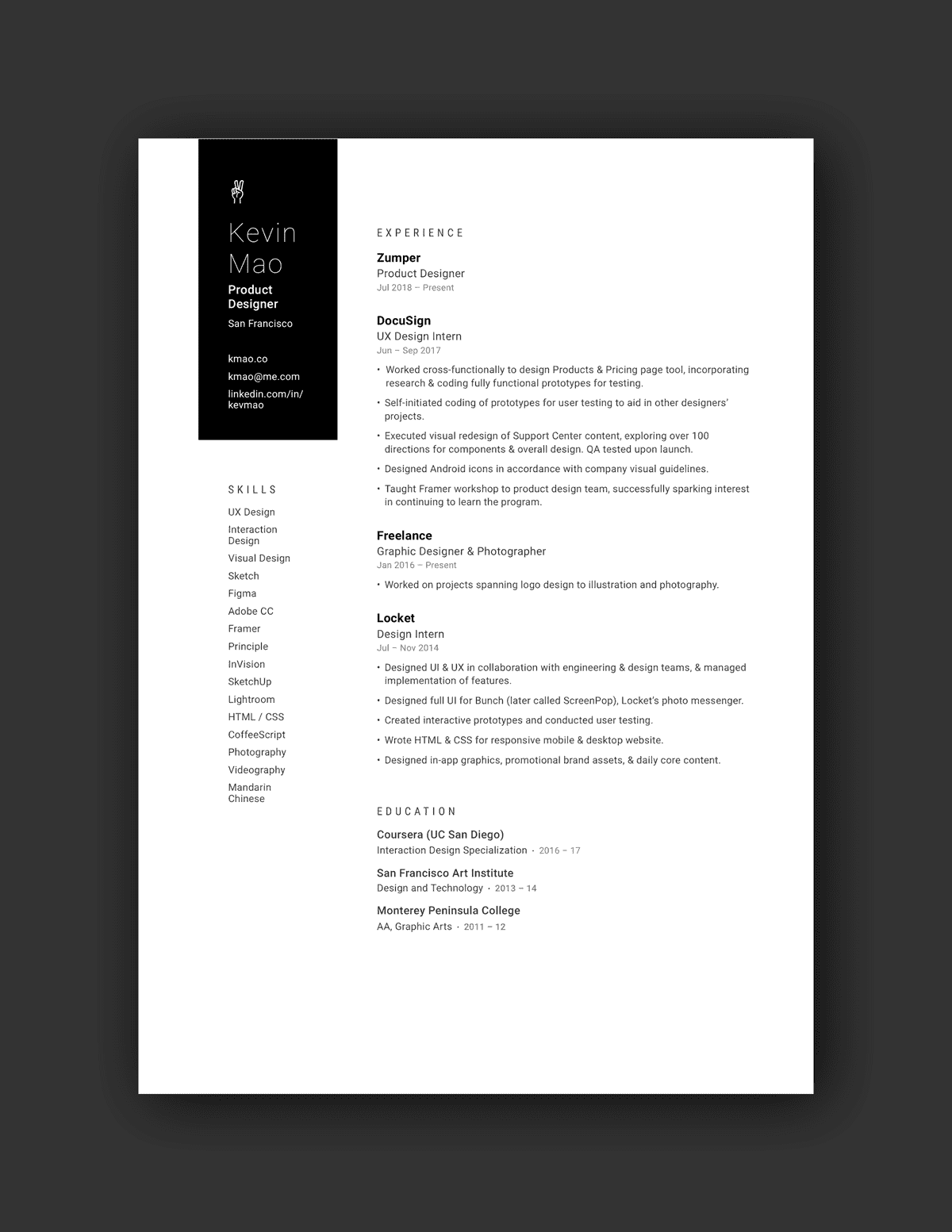 Kevin Mao resume example