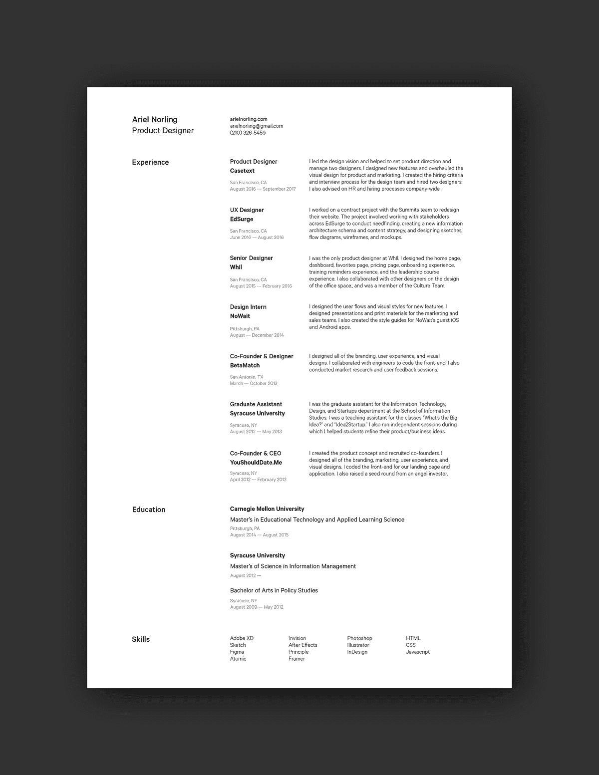 Ariel Norling resume example
