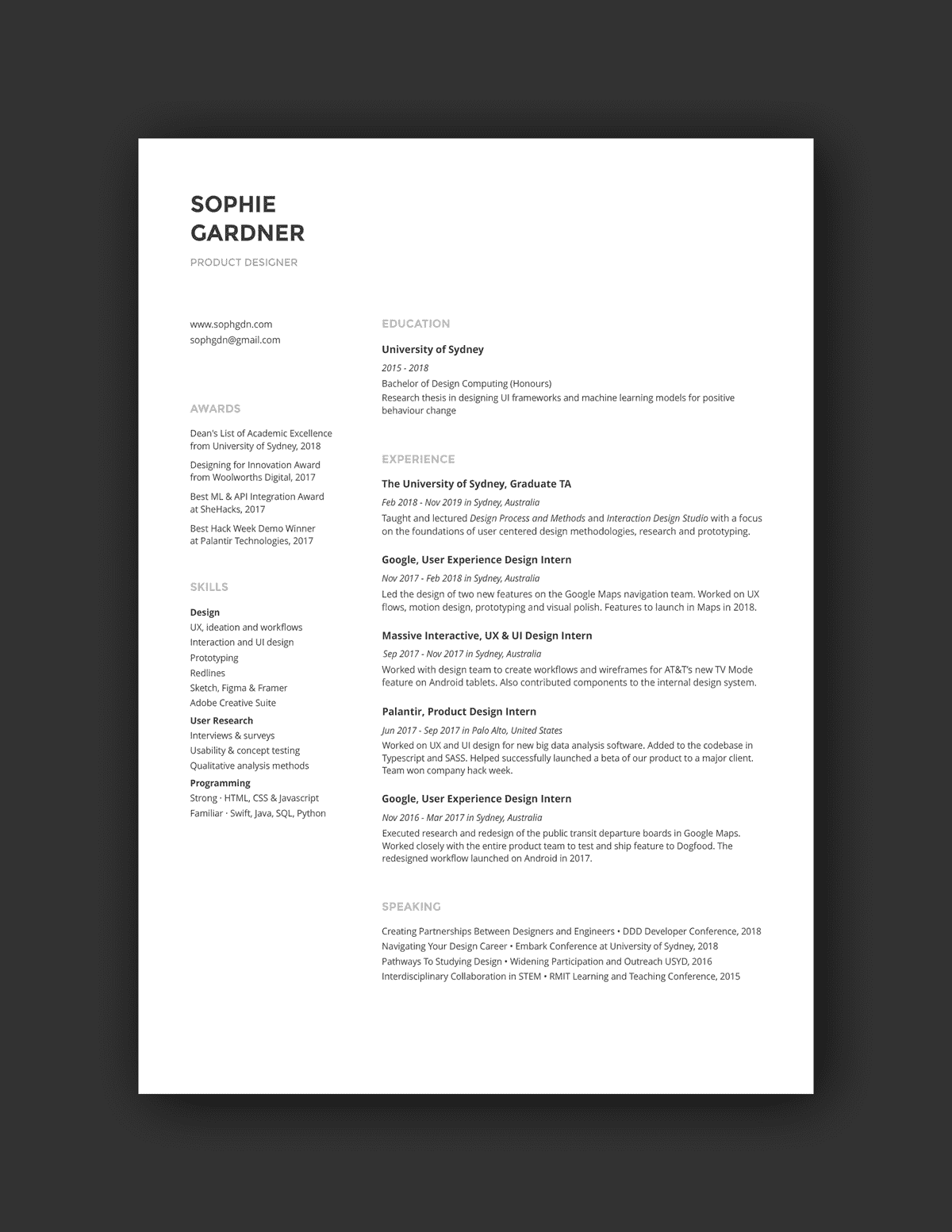 Sophie Gardner resume example