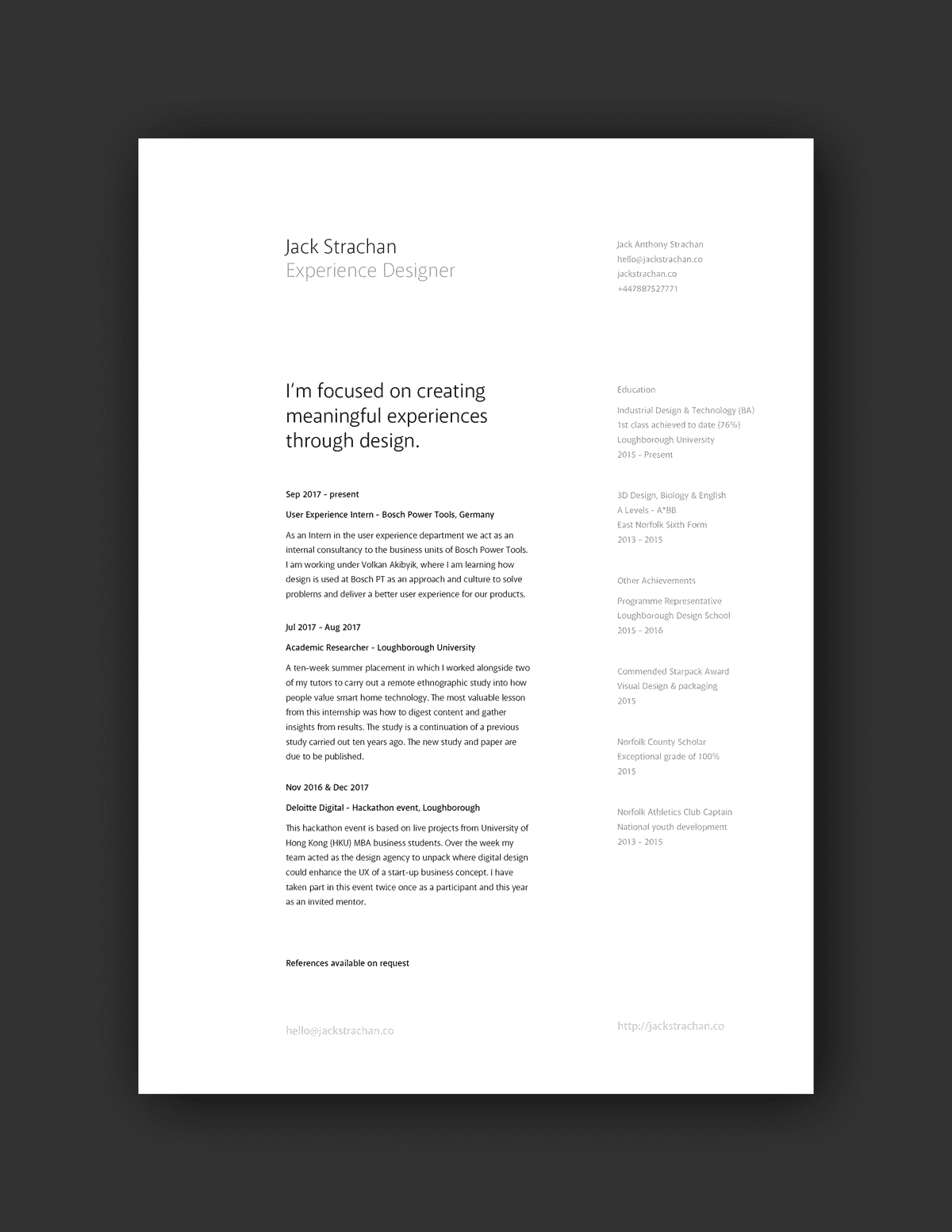 Jack Strachan resume example