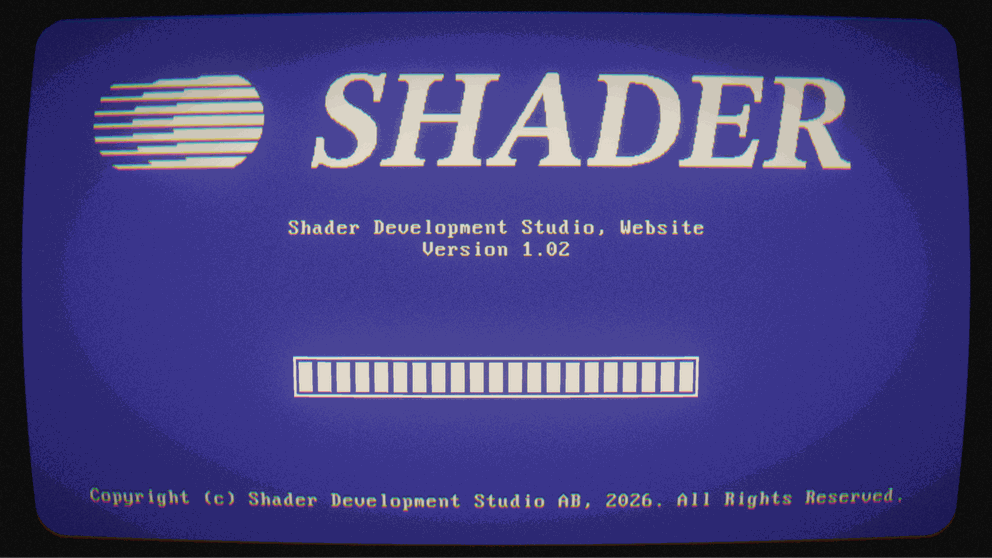 Shader's studio site, a WebGL project carousel under the heading A Creative Development Studio, Plugged into the Future