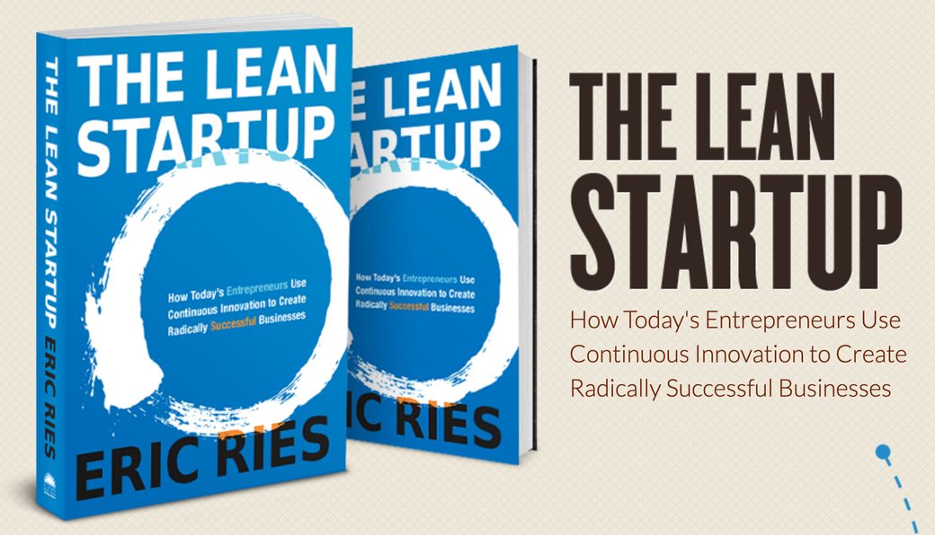 The Lean Startup by Eric Ries: two copies of the blue cover with a white brush circle, beside the book's title